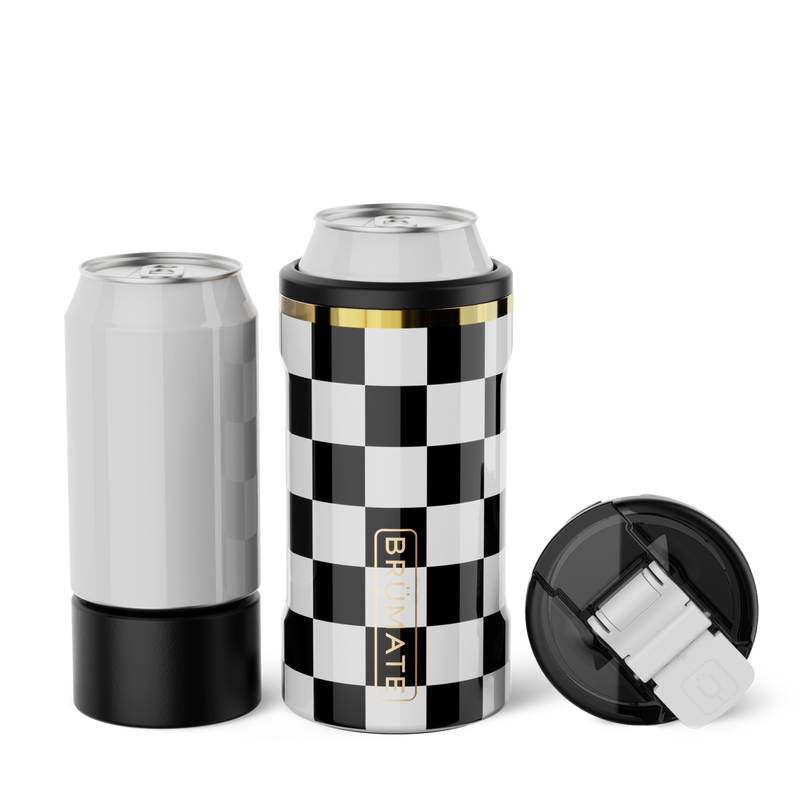 Hopsulator Trio V2 | Black & White Checker | 12/16oz Standard Cans - Durable Picnic